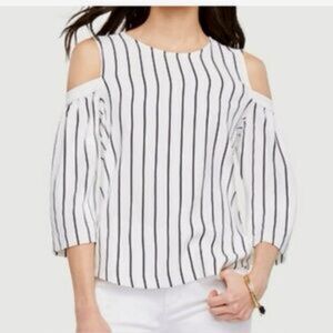 Ann Taylor Cold Shoulder Black & White Striped Blouse – XXS
